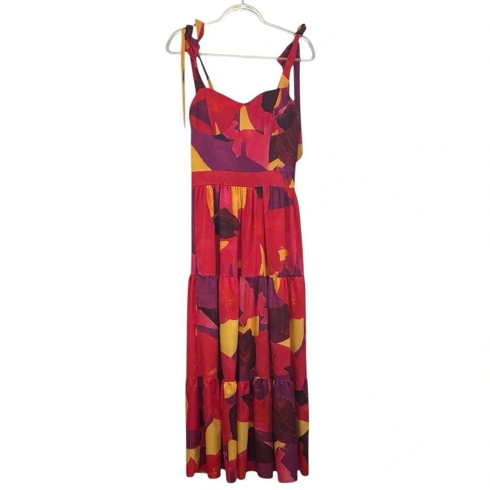 Louise James Boutique Abstract Print Tiered Maxi Dress Boho Sundress M